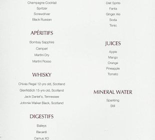 Qatar Airways, Getränke Business Class