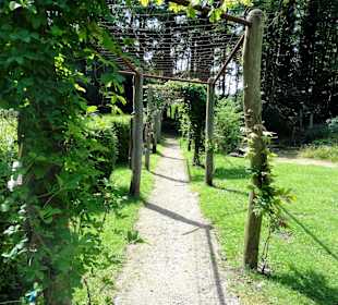 Spalier mit Tastsäulen im Sinnesgarten