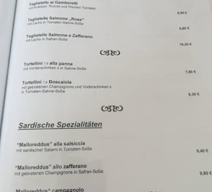 Speisekarte (Auszug)