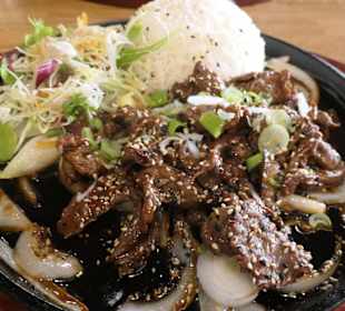 Seoul Garten: Rindfleisch-Bulgogi, Salat, Reis