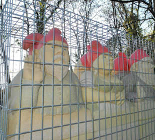 Köpfe hinter Gabionen