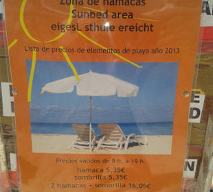 Preis für Schirm und Liegen