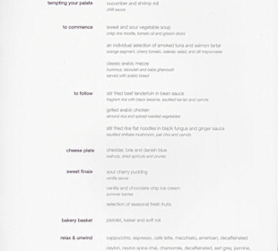 Qatar Airways, Menü Business Class