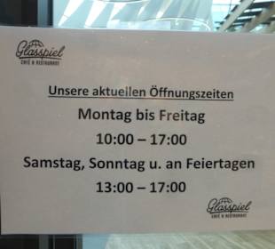 Öffnungszeiten Café Glasspiel Stand November 2022