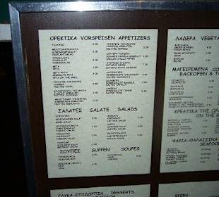 Taverna Nikos Speisekarte