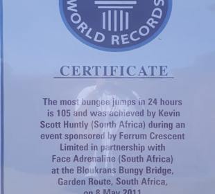 Bloukrans Bridge - Zertifikat