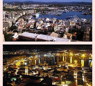 Eivissa (Ibiza-Stadt) bei Tag und Nacht