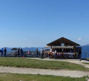 Blick von der Terrasse zum Alpakastand