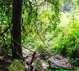 Aufstieg zur Höhle mit Holzleitern