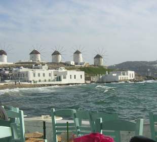 Cappuccino-Pause vor Postkartenmotiv ...