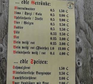 Speise-/Getränkekarte Burgfest