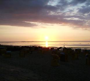 Duhner Strand: Sonnenuntergang,Blick auf Neuwerk