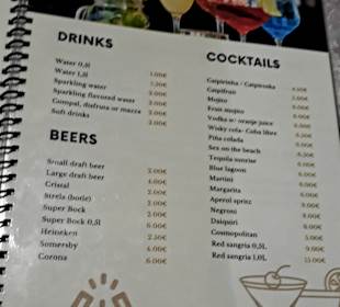 Cam’s Getränkekarte