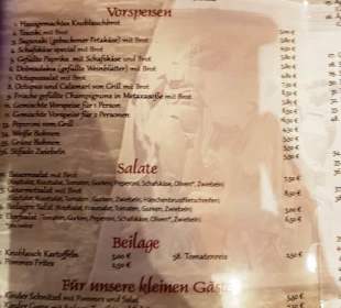 Auszug aus der Speisekarte