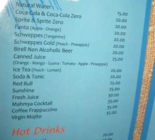 Preisliste beim Buffet