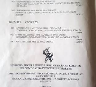 Getränke- / Speisekarte vom Raubritter