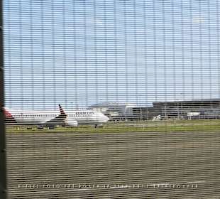 #1410 Qantas-Maschine,  Blick durch ein Gitter