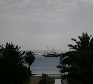 Schiff zwischen Palmen