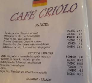 Café Criolo Speisekarte