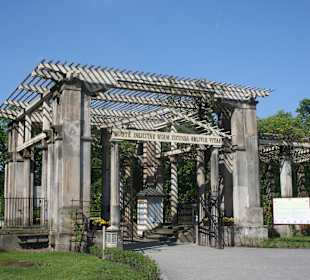 Drewniane wejście do ogrodów wilanowskich. 