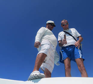 Spaßvögel Helmut und Marcel auf Saone