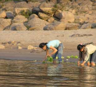 Gemüse wird im Fluss gewaschen!