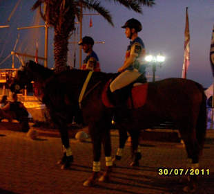 Am Hafen in Side, Berittene Polizei