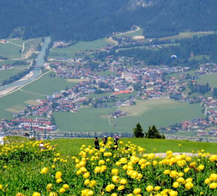 Blick vom Horn auf Kössen und die Ache