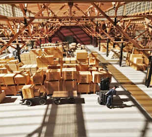 Blick in einen Modell-Hafenschuppen