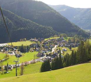 Blick auf St. Oswald aus der Bergbahn