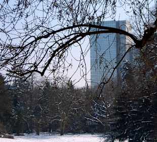 Vue sur la Deutsche Bank à Francfort Grüneburgpark