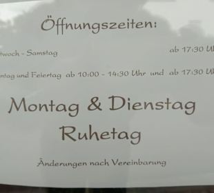 Ruhetage und Öffnungszeiten