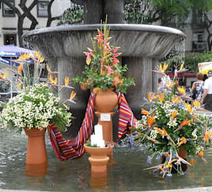 Festlich geschmückter Brunnen