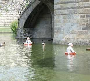 Schlossgraben mit Kunstausstellung im Wasser