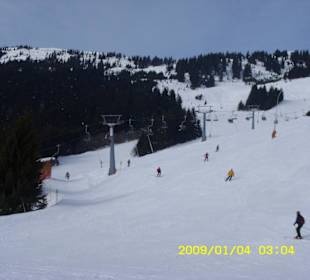 Unten am Lift bei der Sonnalm, Blick auf die Piste