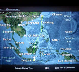 Flugstrecke von Taipei nach Denpasar