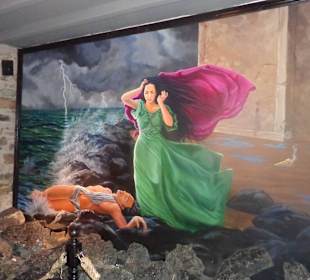 Malerarbeiten an der Wand im Turm