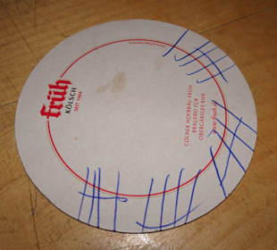 "Gartentörchen" auf dem Bierdeckel im Früh am Dom