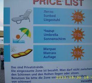 Preisliste für Liegen & Schirme!