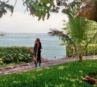 Park am Ozean neben Fort Jesus