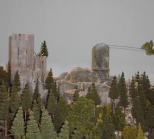 Drache fliegt um das Schloss