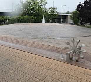 Beim Wasserspiel-Brunnen an der Elbuferpromenade