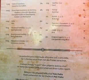 Cepin Getränke- und Speisenkarte