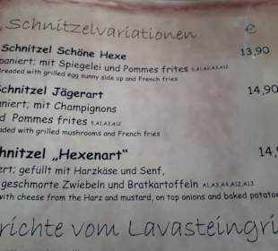 Speisekarte Schnitzel 