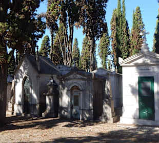 Grabhäuschen und Zypressen