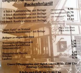 Auszug aus der Speisekarte