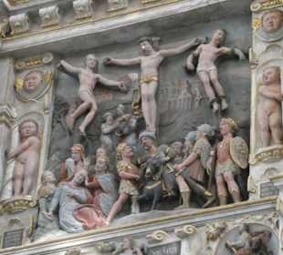 Detailansicht vom Alabaster-Epitaph in St. Moriz