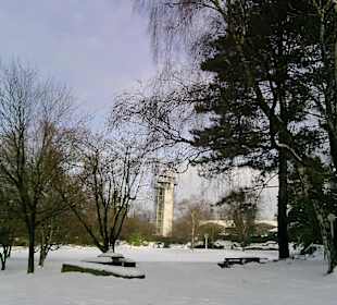 Verschneite Parkanlage