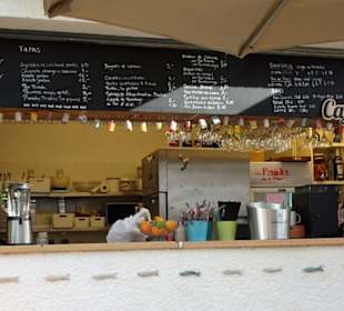 Blick auf die Theke und das Angebot auf der Tafel
