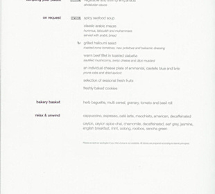 Qatar Airways, Menü Business Class